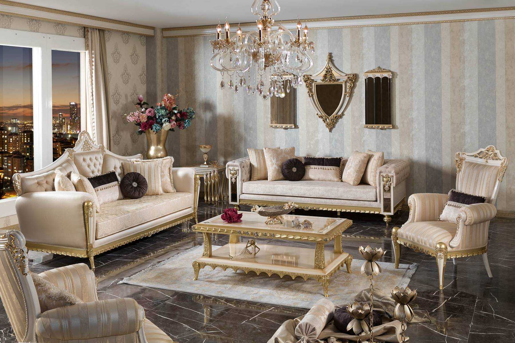 Cairo Luxury Hand Carved Designer Sofa Set | Royalzig